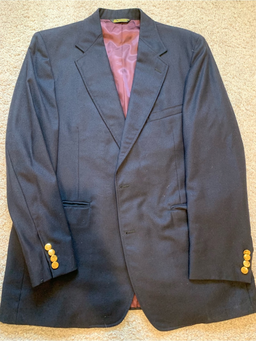 Vintage Men's Navy Blazer with Gold Buttons 100% Wool